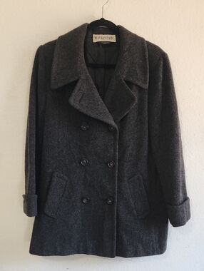 Vintage 100% Pure Wool Double Breasted Peacoat Charcoal M/L Quiet Luxury